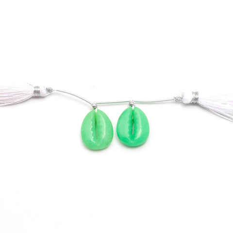 Green Onyx Cowrie Shell Carving Natural Pair Beads