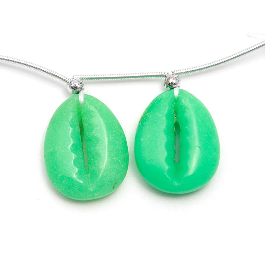 Green Onyx Cowrie Shell Carving Natural Pair Beads