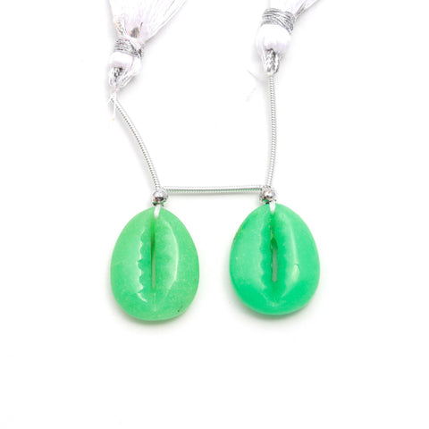 Green Onyx Cowrie Shell Carving Natural Pair Beads