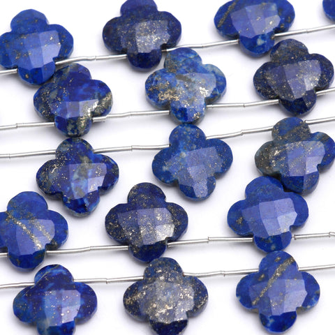 Lapis Lazuli Blue Clover Faceted Natural Beads 8 Inches Strands