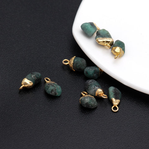Emerald Green Raw Gold Plating Bezel Cap 12 MM Pendant Charms