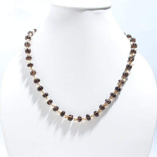 Smoky Quartz Brown Watermelon Smooth Natural Beads Necklace 24 Inches
