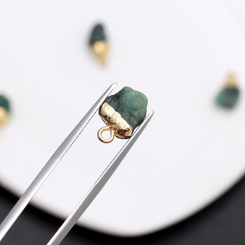 Emerald Green Raw Gold Plating Bezel Cap 12 MM Pendant Charms