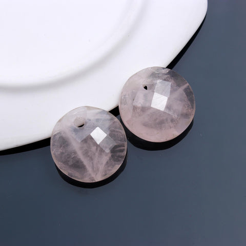 Rose Quartz Pink Coin Faceted Natural 18 MM Stone Pair of 2