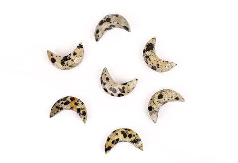 Dalmation Jasper Peach Half Moon No Drill Faceted Natural Beads