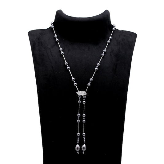 Pearl Black Round Smooth Natural Beads Necklace 20 Inches Strands