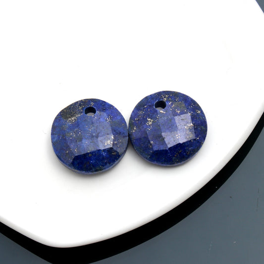 Lapis Lazuli Blue Coin Faceted Natural 18 MM Stone Pair Of 2