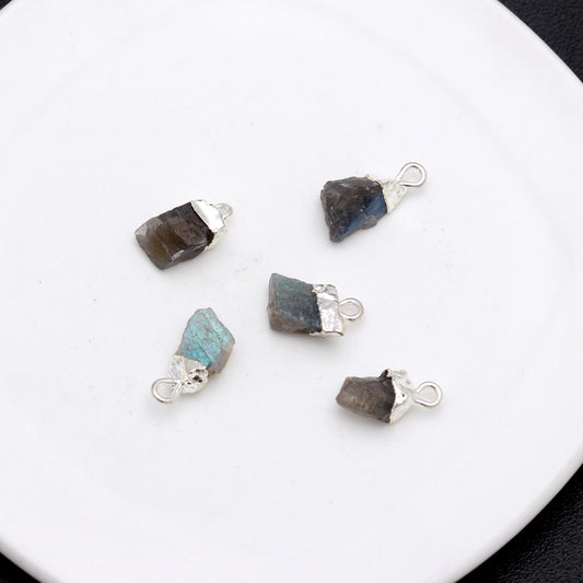 Labradorite Gray Raw 925 Silver Bezel Cap 12 MM Pendant Charm