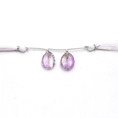 Ametrine Pink Cowrie Shell Carving Natural Pair Beads
