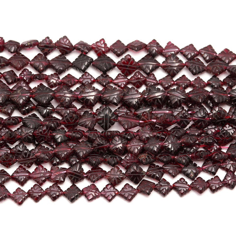 Garnet Red Carving Square Shaped Natural Beads 15 Inches