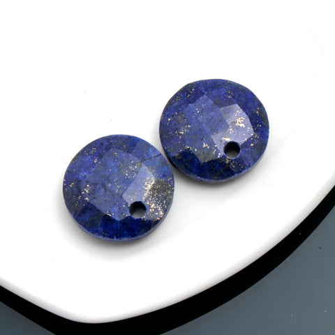 Lapis Lazuli Blue Coin Faceted Natural 18 MM Stone Pair Of 2