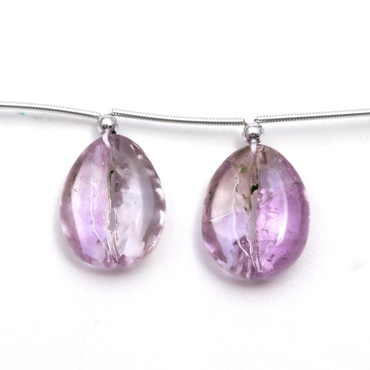 Ametrine Pink Cowrie Shell Carving Natural Pair Beads