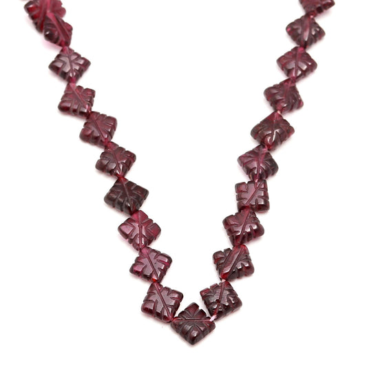 Garnet Red Carving Square Shaped Natural Beads 15 Inches