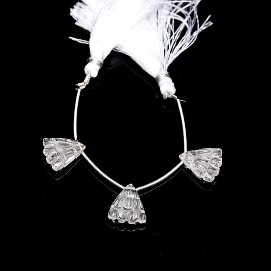 Crystal Quartz White Umbrella Carving Natural 3 Piece Beads
