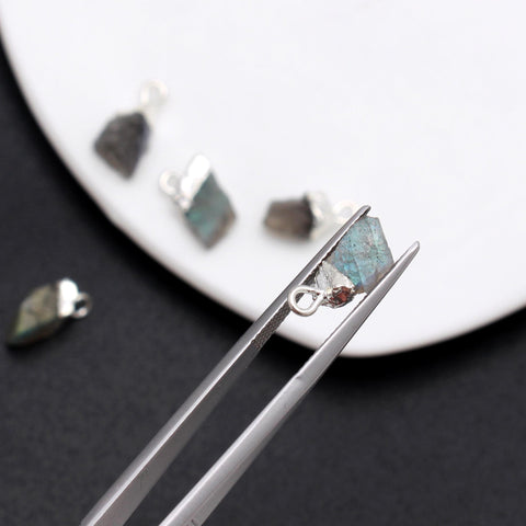 Labradorite Gray Raw 925 Silver Bezel Cap 12 MM Pendant Charm