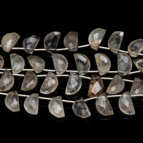 Rutilated Quartz Golden D shape Faceted Natural Beads 8 Inches