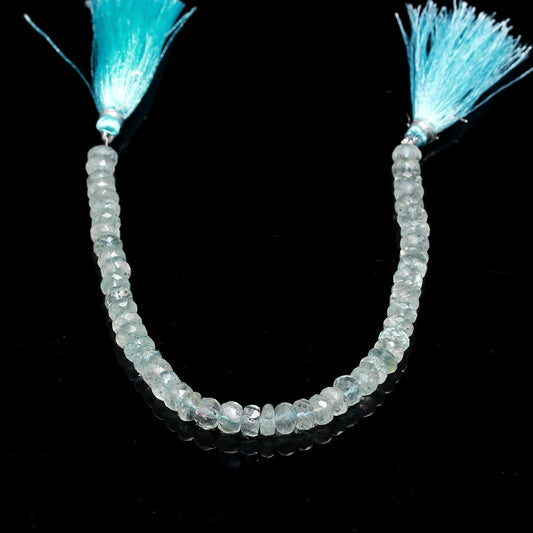 Aquamarine Green Rondell Faceted Natural Beads 8 Inches Strands
