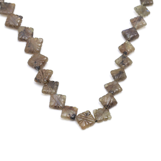 Labradorite Grey Square Carving Natural Beads 15 Inches Strands