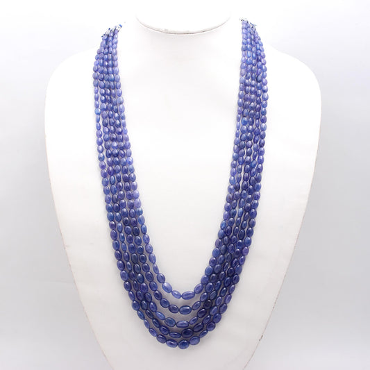 Tanzanite Blue Oval Smooth Natural Beads Necklace 24 inches strands