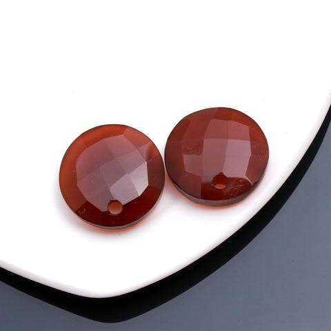 Onyx Red Coin Faceted Natural 19 MM Stone Pair Of 2
