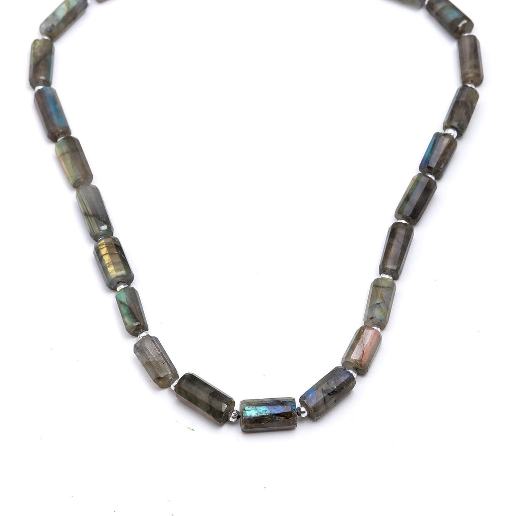 Labradorite Grey Tube Faceted Natural Beads 8 Inches Strands