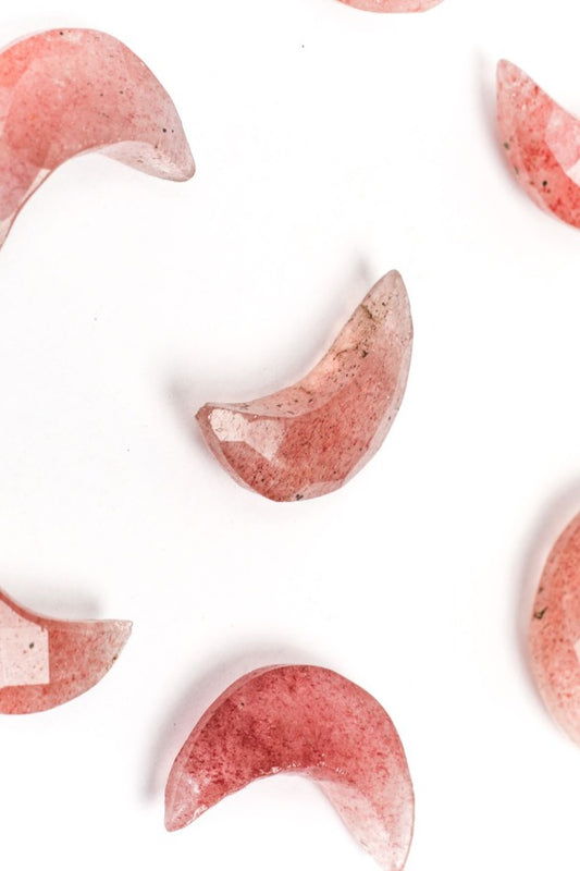 Strawberry Quartz Pink Half Moon Faceted Natural Beads
