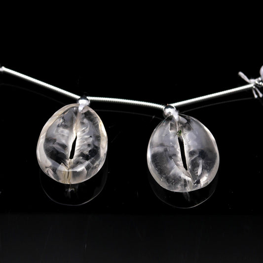 Crystal Quartz White Cowrie Shell Carving Natural Pair Beads