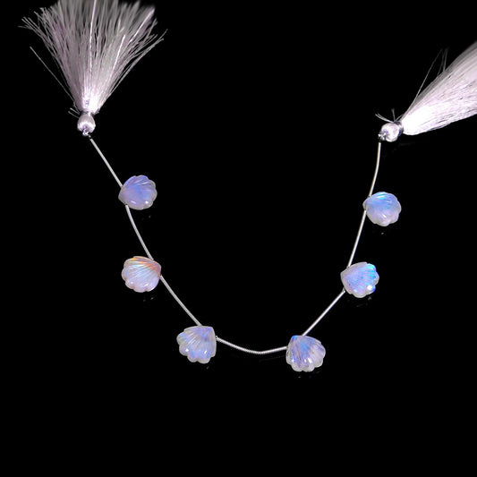 Rainbow Moonstone White Shell Carving Natural Beads 8 Inches Strands