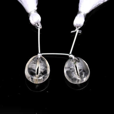 Crystal Quartz White Cowrie Shell Carving Natural Pair Beads