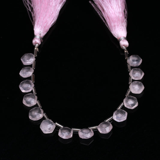 Rose Quartz Pink Hexagon Faceted Natural Beads 8 inches strands