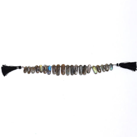 Labradorite Grey Long Oval Faceted Natural Beads 8 Inches Strands