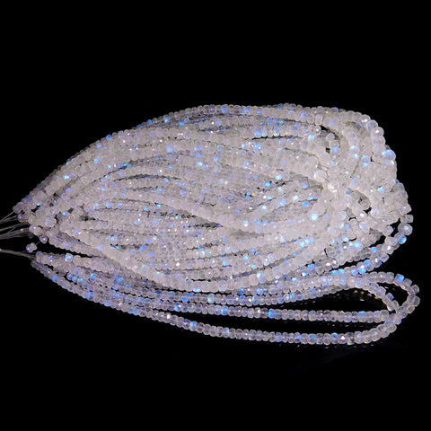 Rainbow Moonstone White Rondell Faceted Natural Beads 16 Inches Strands