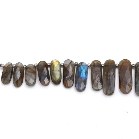 Labradorite Grey Long Oval Faceted Natural Beads 8 Inches Strands