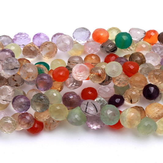 Multi Stone Coloured Drop Faceted Natural Beads 8 Inches Strands