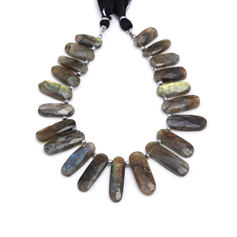 Labradorite Grey Long Oval Faceted Natural Beads 8 Inches Strands