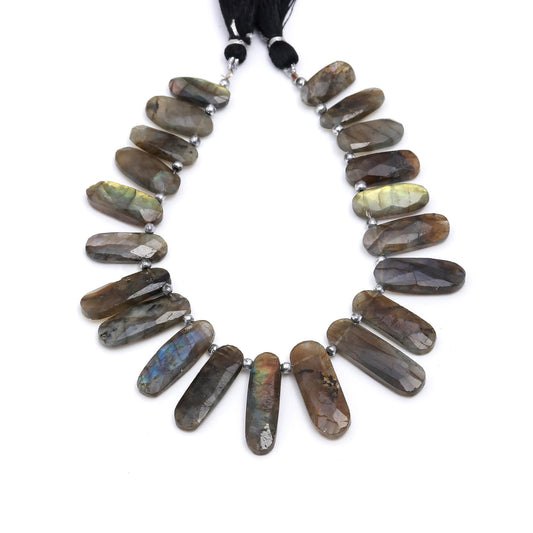 Labradorite Grey Long Oval Faceted Natural Beads 8 Inches Strands
