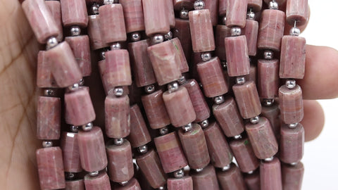 Thulite Pink Tube Faceted Natural Beads 16 Inches Strands