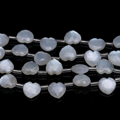 Grey Moonstone Heart Faceted Natural Beads 8 Inches Strands