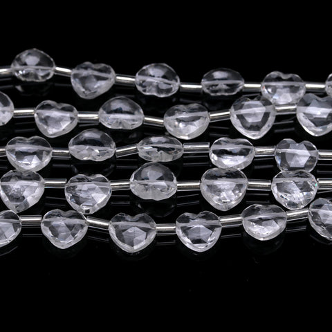 Crystal Quartz White Heart Faceted Natural Beads 8 Inches Strands