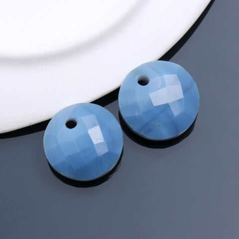 Opal Blue Coin Faceted Natural Beads 16 MM Stone Pair Of 2