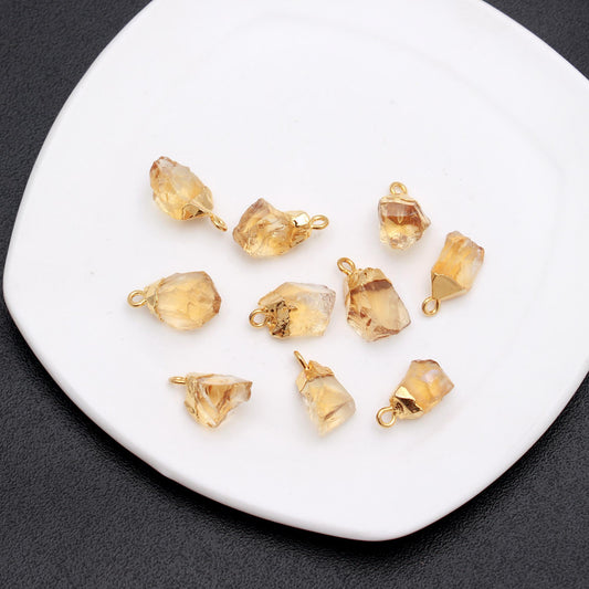 Citrine Yellow Raw Gold Plating Bezel Cap 12MM Pendant Charms