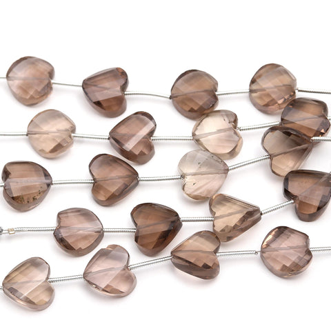 Smoky Quartz Brown Twisted Heart Faceted Natural Beads 4 Pieces