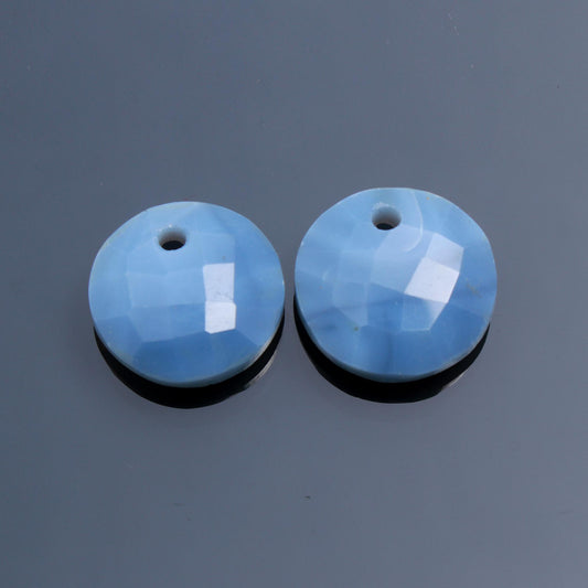 Opal Blue Coin Faceted Natural Beads 16 MM Stone Pair Of 2