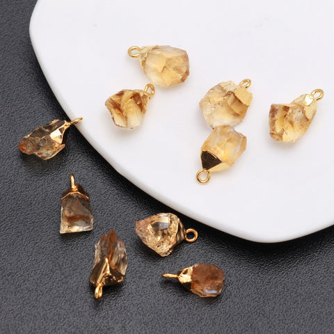 Citrine Yellow Raw Gold Plating Bezel Cap 12MM Pendant Charms