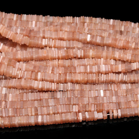 Moonstone Peach Square Chips Smooth Natural Beads 8 inches Strands