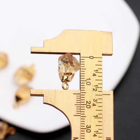 Citrine Yellow Raw Gold Plating Bezel Cap 12MM Pendant Charms
