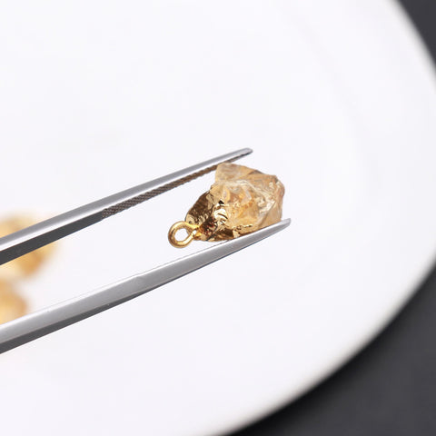 Citrine Yellow Raw Gold Plating Bezel Cap 12MM Pendant Charms