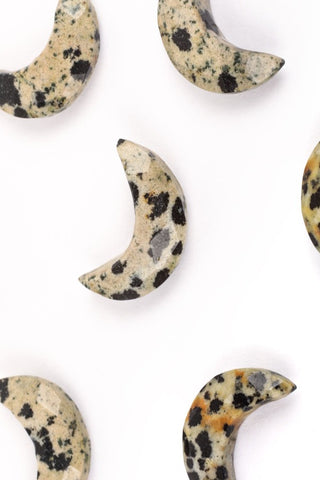 Dalmation Jasper Peach Half Moon No Drill Faceted Natural Beads