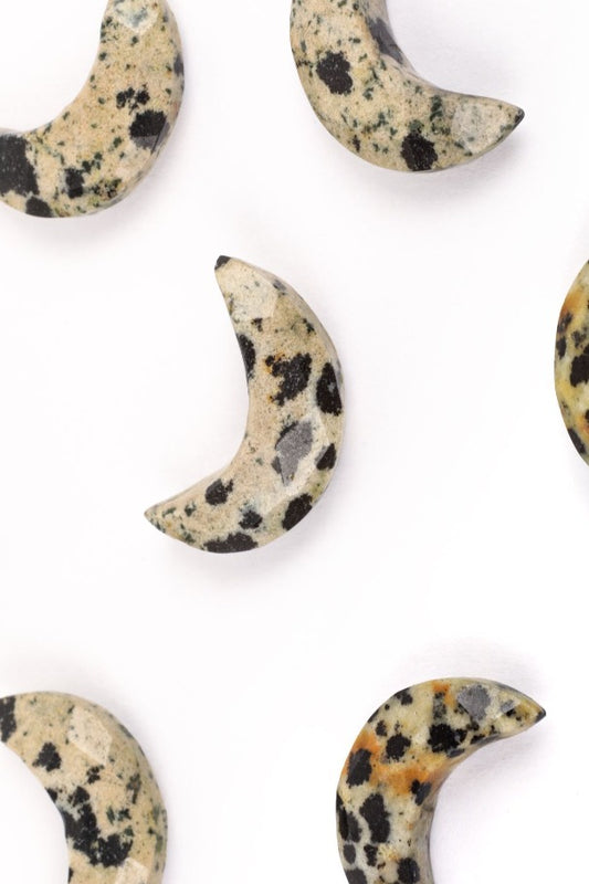 Dalmation Jasper Peach Half Moon No Drill Faceted Natural Beads