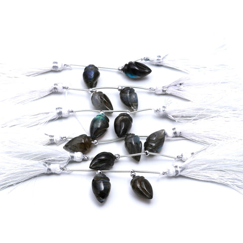 Labradorite Grey Conch Shell Carving Natural Pair Beads